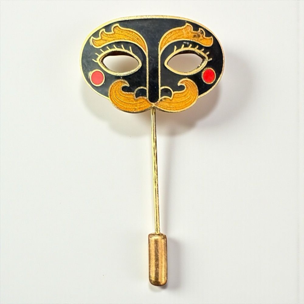 Vintage Masquerade Mask Enamel Sick Pin - Picture 2 of 7